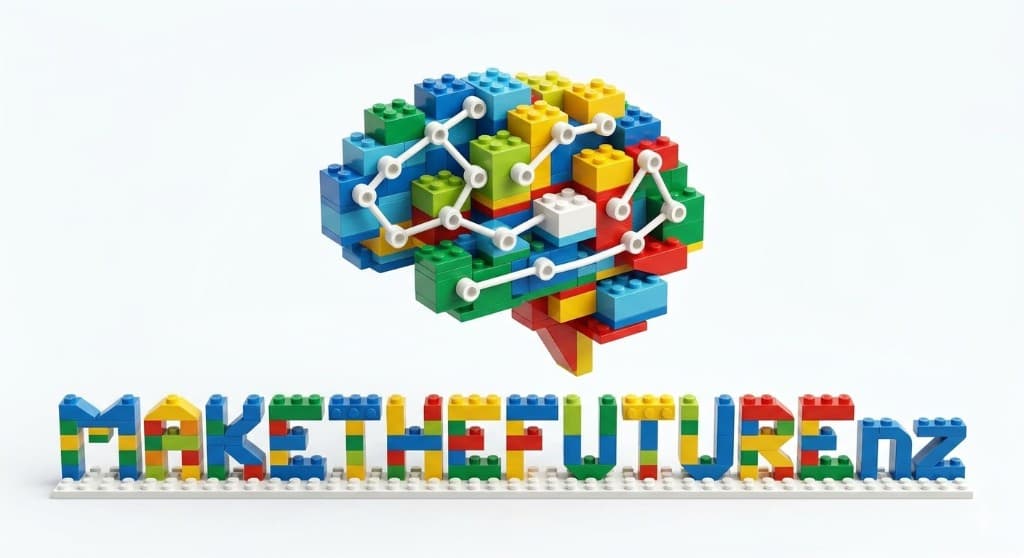 MakeTheFuture.nz — LEGO-style brain and wordmark